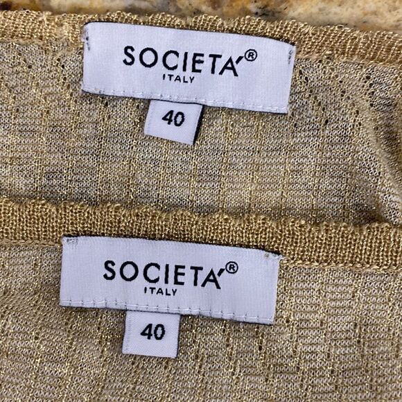 Societa Gold Color Metallic Threads Beaded Tank Top With Cardigan - Picture 8 of 12